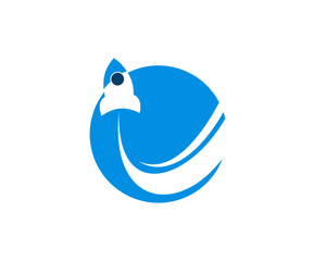 Obraz premium Circle planet with rocket and swoosh