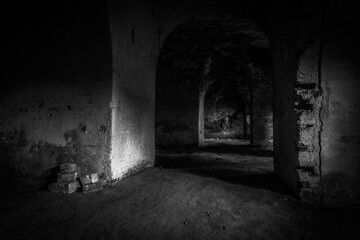 Fototapeta premium Basement of Daugavpils fortress in colors and black and white