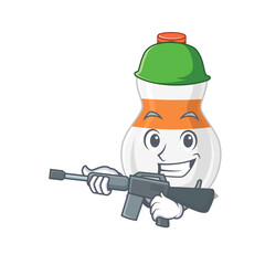 A charming army body lotion cartoon picture style having a machine gun