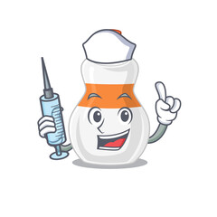 A dedicate body lotion nurse mascot design with a syringe