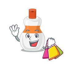 Body lotion wealthy cartoon character concept with shopping bags