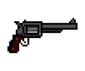 pixel art revolver gun isolated on white background
