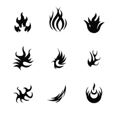 Set Black Collection Fire Flame Symbol Vector Icon Design Style
