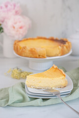 sweet home made vanilla cheesecake with elderflower