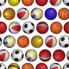 Sports balls vector seamless pattern. Realistic vector illustration for web design, logo, icon, app, UI