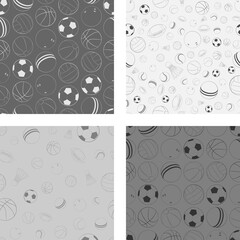 Set of Vector seamless pattern with different Sports balls. Flat vector illustration for web design, logo, icon, app, UI