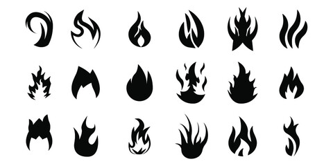 Set Black Collection Fire Flame Symbol Vector Icon Design Style