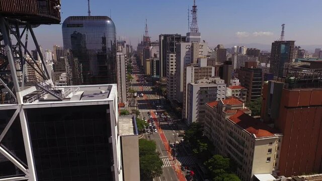 Sao Paulo, Brazil. Panoramic View on Downtown Buildings and Traffic on Paulista Avenue