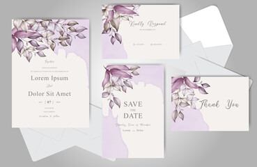Fototapeta na wymiar Beautiful Foliage Wedding invitation cards set