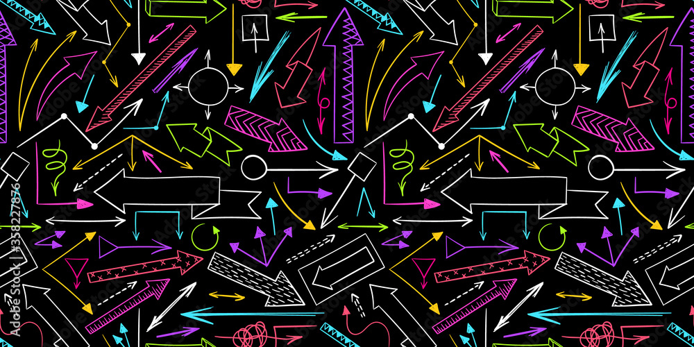 Aufkleber arrows doodle pattern. sketch. scribbles. quirky. simple backdrop. arrows pattern background. up, do