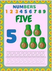 Fototapeta premium Preschool and toddler math with half avocado fruit design