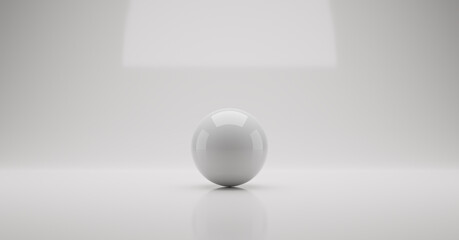White ball. Minimalistic background with object. Balancing composition from figure.