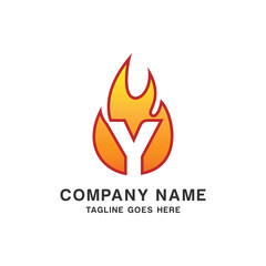 Initial Letter Y with Flame Fire Logo Design Template