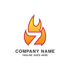 Initial Letter Z with Flame Fire Logo Design Template