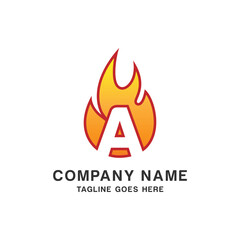 Initial Letter A with Flame Fire Logo Design Template