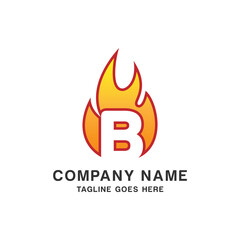 Initial Letter B with Flame Fire Logo Design Template