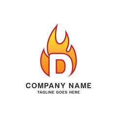 Initial Letter D with Flame Fire Logo Design Template