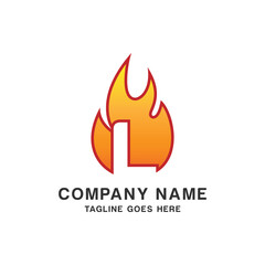 Initial Letter L with Flame Fire Logo Design Template