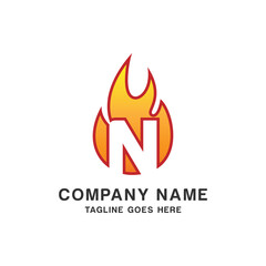 Initial Letter N with Flame Fire Logo Design Template