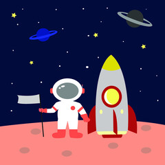 Astronaut in Space Cartoon Vector Illustration for Kid