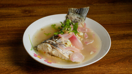 Steamed Rohu fish in Lemon sauce.