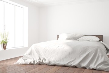 modern bedroom with plant  interior design. 3D illustration