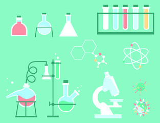 Vector cartoon illustration in flat design with  Science lab interior or laboratory room, biology education concept