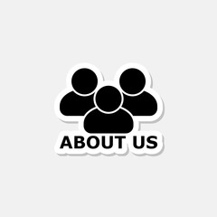 About us sticker icon isolated on gray background
