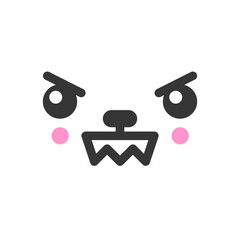 Angry kawaii cute emotion face, emoticon vector icon. Characters and emoji cartoon design