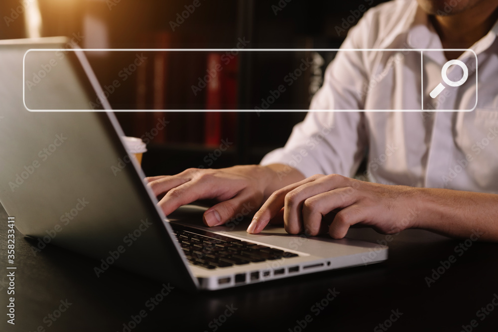 Aufkleber searching browsing internet data information with blank search bar.business working with smart phone