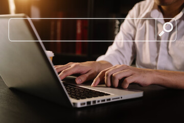 Searching Browsing Internet Data Information with blank search bar.business working with smart...