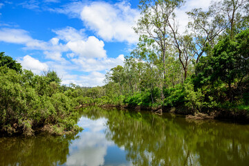 Fototapeta na wymiar Fresh water creek next to Tableland road in Queensland