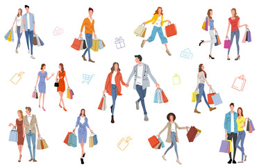 Stock Illustration: people who enjoy shopping