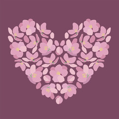 Obraz na płótnie Canvas Vector color illustration of beautiful pink magnolia flowers. In the shape of a heart. Design element for greeting card, banner, invitation, flyer. Wedding background. Saint valentines day