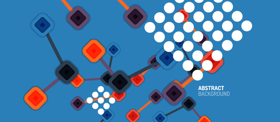Abstract square dot connections, flat style multicolored geometric background for Wallpaper, Banner, Background, Card, Book Illustration, landing page or poster design