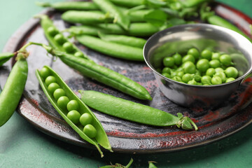 Tasty fresh peas on plate, closeup