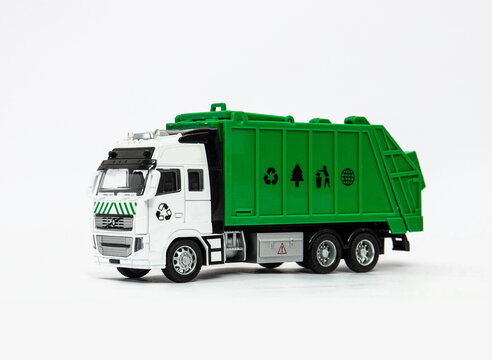 Toy Garbage Truck Isolated on White with Shadows