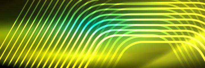 Shiny neon lines, stripes and waves, technology abstract background. Trendy abstract layout template for business or technology presentation, internet poster or web brochure cover, wallpaper