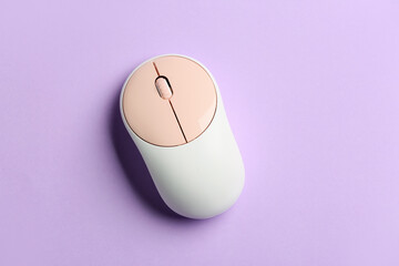 Modern computer mouse on color background