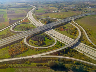 Complex, curved highway crossing in Hungary, close the international airport