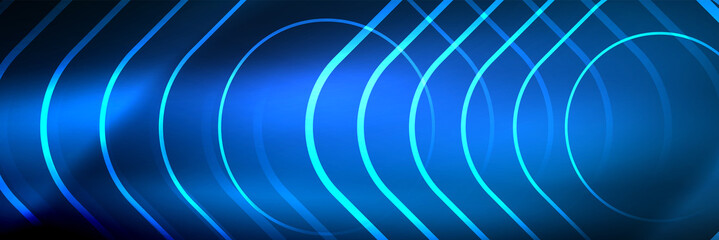 Obraz premium Shiny neon glowing techno lines, hi-tech futuristic abstract background template with square shapes