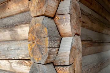 Wooden log joint, traditional Norwegian  wooden building