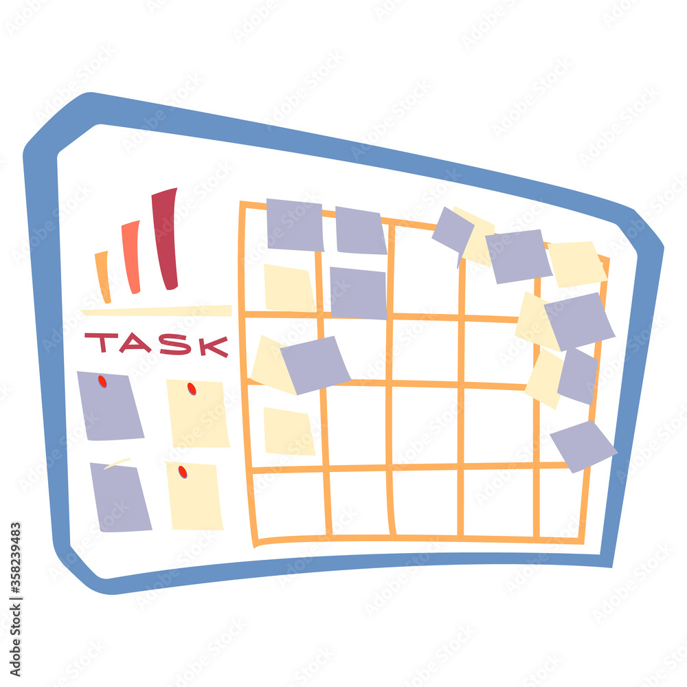 Poster planning board with notes and stickers vector. taskboard with appointments and events at work. worki