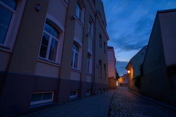 Winding streets of old Vilnius, evening