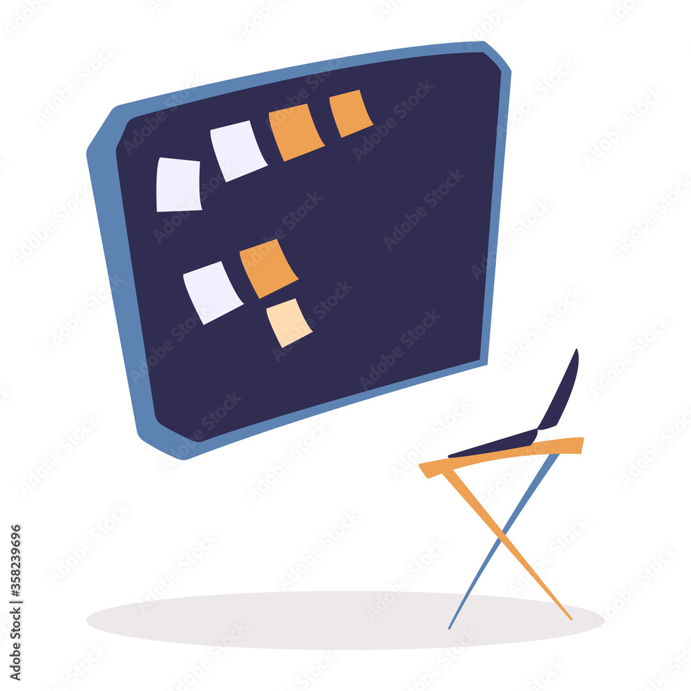 Poster board with sticker and laptop wireless device for tasks appointments and successfully organizing. re