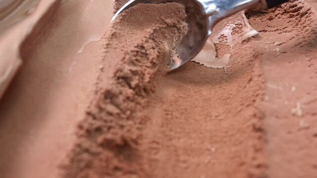 Slow motion scooping Ice cream Chocolate.