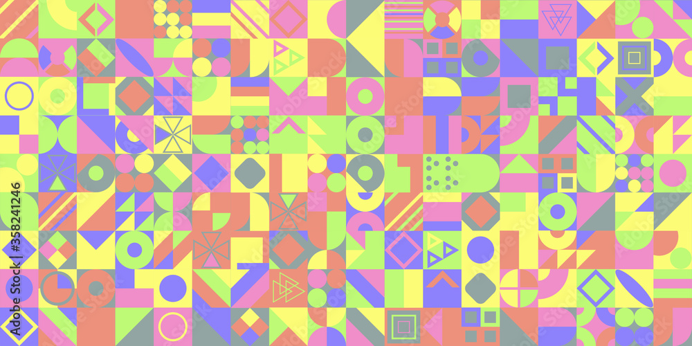 Poster retro pattern of different shapes. colorful vector mosaic backdrop. geometric hipster retro backgrou