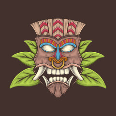 Hand drawing vintage tiki mask vector illustration
