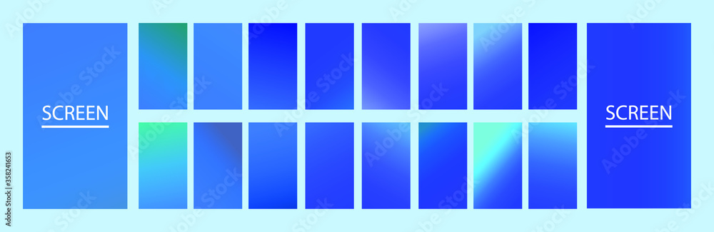 Poster blue set of abstract vector gradient backgrounds. colorful texture for your design. mobile app templ