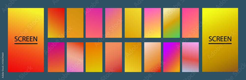 Poster orange and yellow set of abstract vector gradient backgrounds. colorful texture for your design. mob